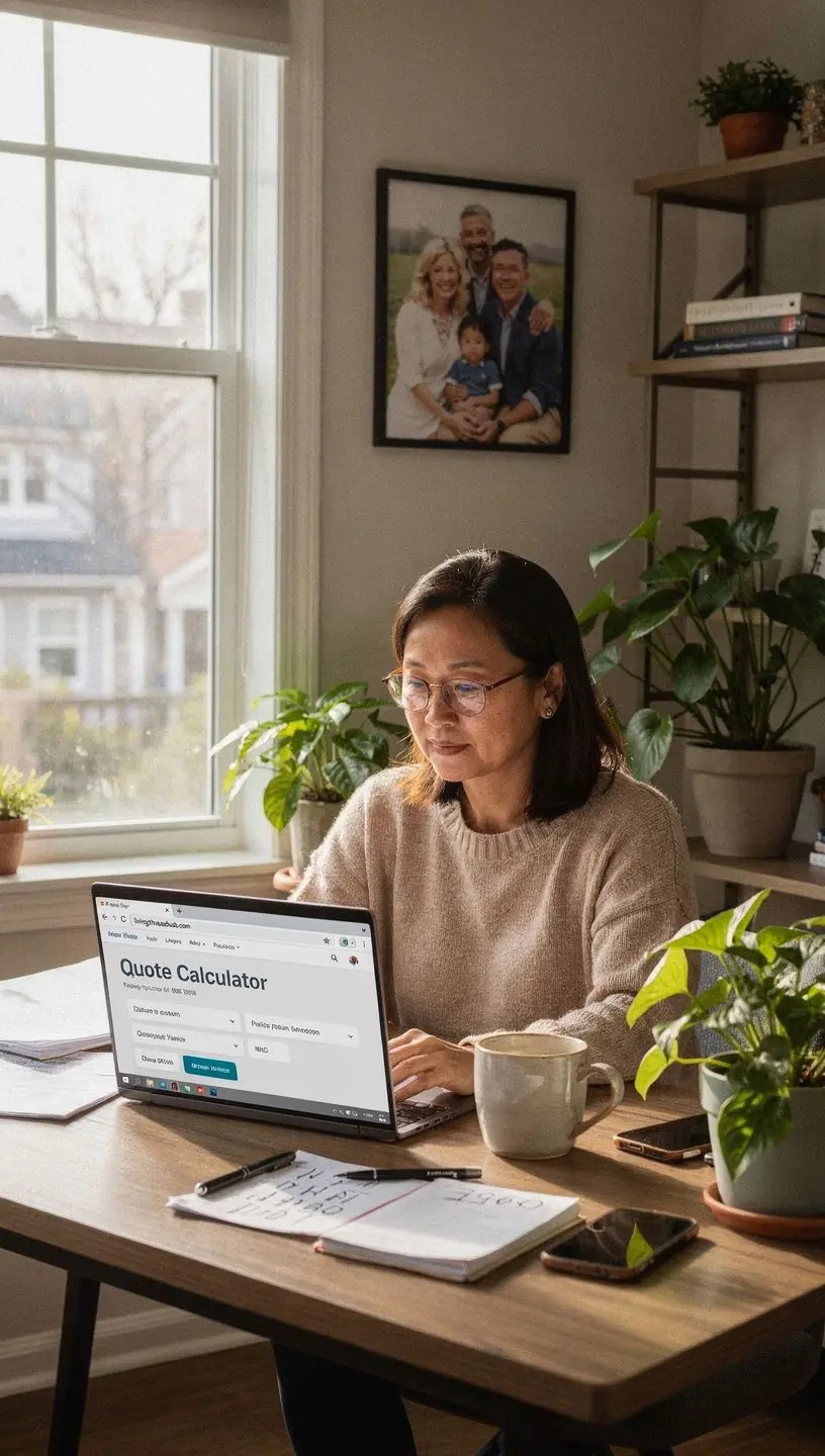 Grafika ilustrująca porównywanie stawek ubezpieczeniowych na ekranie komputera.